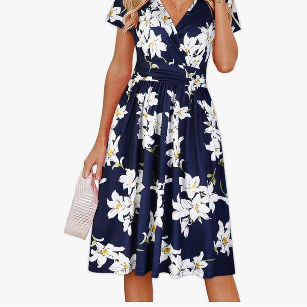 Elegant Navy Floral Midi Dress